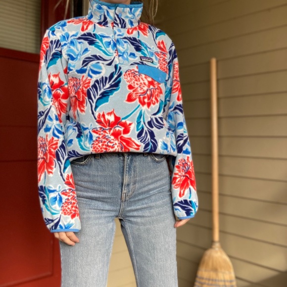 Patagonia Floral Cowl Neck Sweater - Red and Blue - Picture 2 of 9